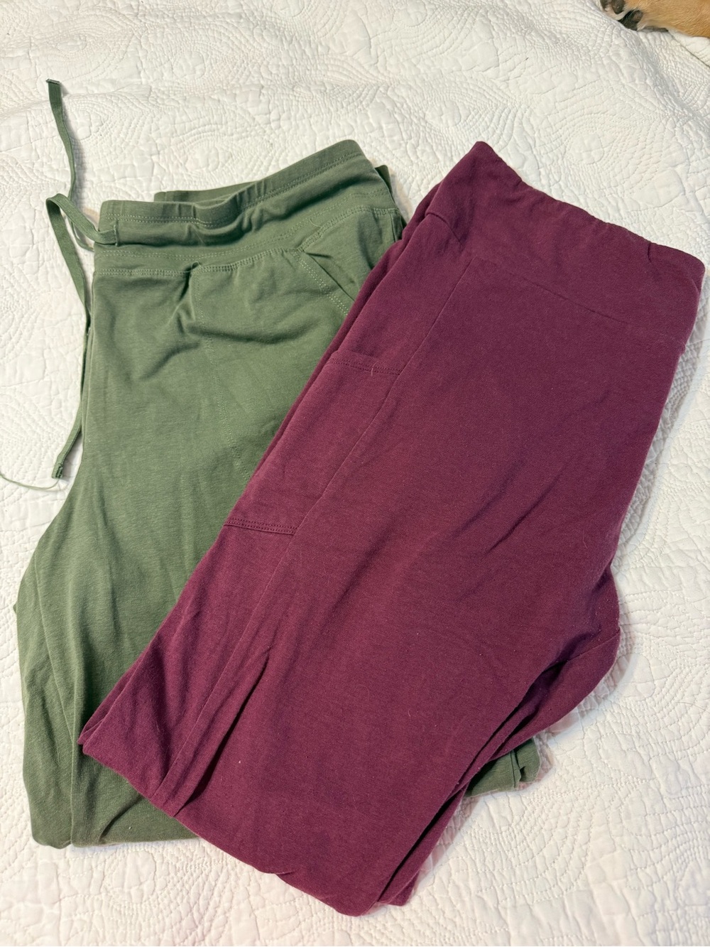 Bundle of 2 pair of XL Women’s Olive Green Drawstring Pants/Plum Stretch Pants